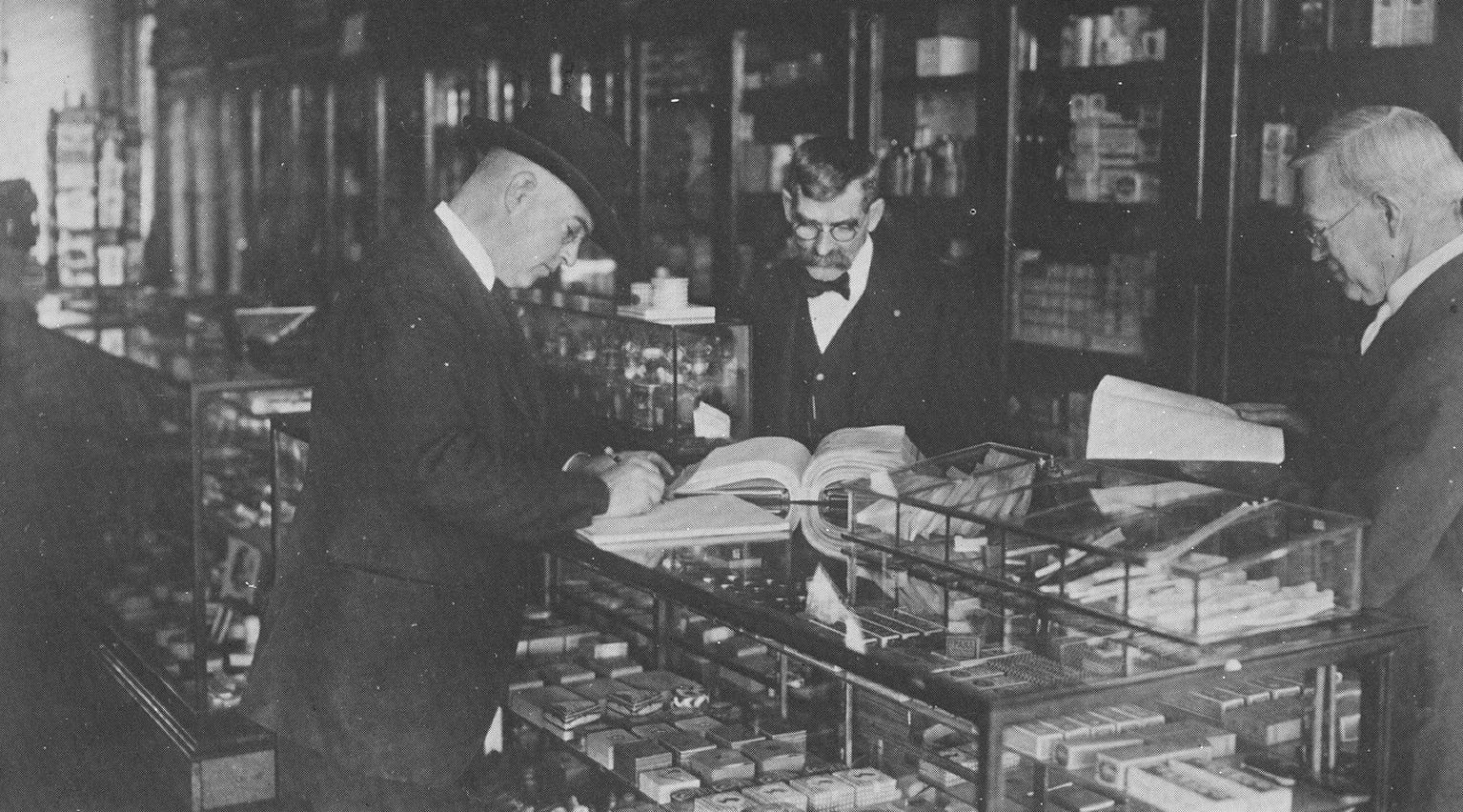 Smith Bros Drug Store, 1922. Tom Smith, center, George Smith, right